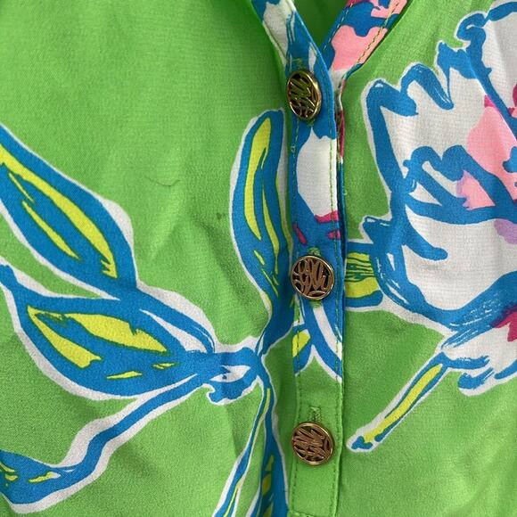 Lilly Pulitzer Women's Elsa 100% Silk Long Sleeve Top - Green Floral - XS - Picture 3 of 8